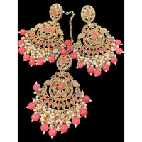 Hira Collections Royal Crystal Stone And Pearl Earring With Maangtikka