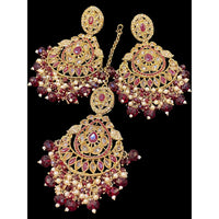 Hira Collections Royal Crystal Stone And Pearl Earring With Maangtikka
