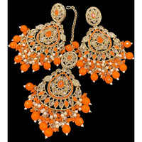 Hira Collections Royal Crystal Stone And Pearl Earring With Maangtikka 