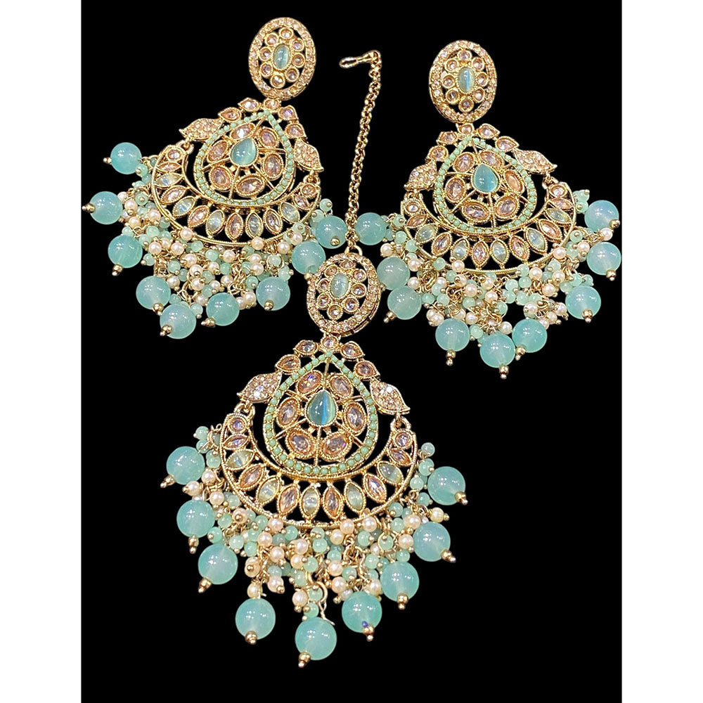 Hira Collections Royal Crystal Stone And Pearl Earring With Maangtikka