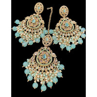 Hira Collections Royal Crystal Stone And Pearl Earring With Maangtikka