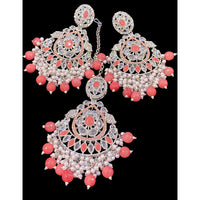 Hira Collections Royal Crystal Stone And Pearl Earring With Maangtikka