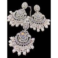 Hira Collections Royal Crystal Stone And Pearl Earring With Maangtikka