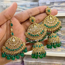 Hira Collections Designer Crystal Stone And Beads Jhumki Earrings With Maangtikka