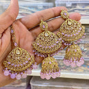 Hira Collections Designer Crystal Stone And Beads Jhumki Earrings With Maangtikka