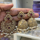 Hira Collections Designer Crystal Stone And Beads Jhumki Earrings With Maangtikka