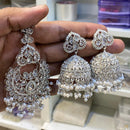 Hira Collections Designer Crystal Stone And Beads Jhumki Earrings With Maangtikka