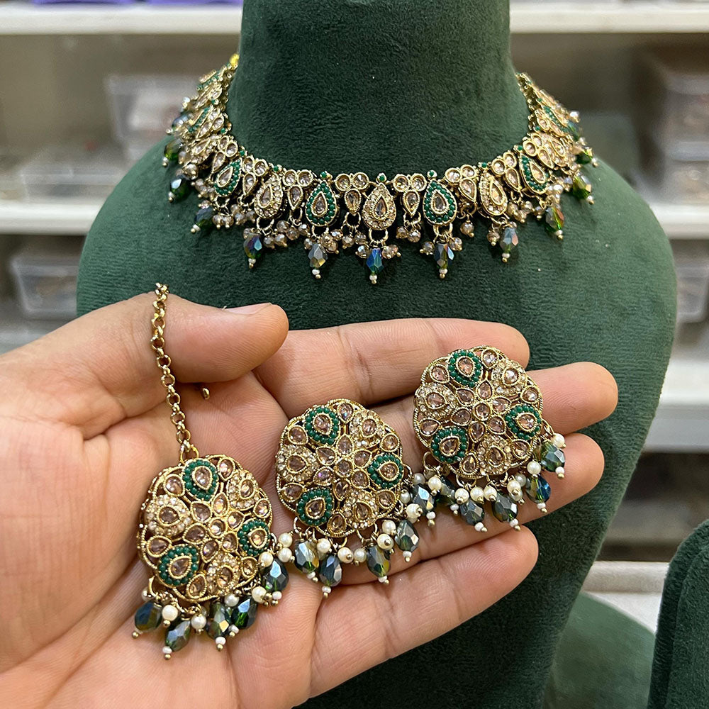 Hira Collections Royal Crystal Stone Pearl And Beads Designer Necklace Set