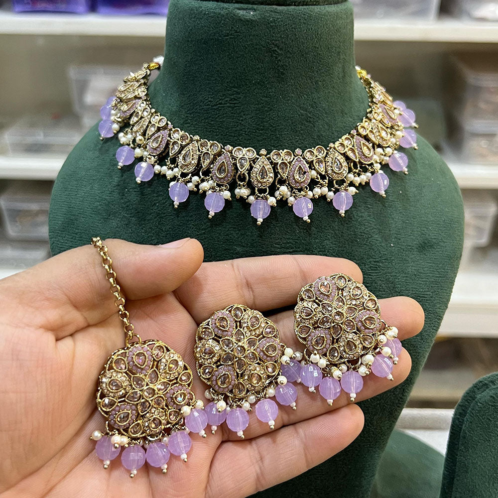 Hira Collections Royal Crystal Stone Pearl And Beads Designer Necklace Set