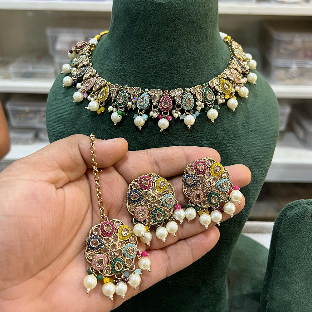 Hira Collections Royal Crystal Stone Pearl And Beads Designer Necklace Set