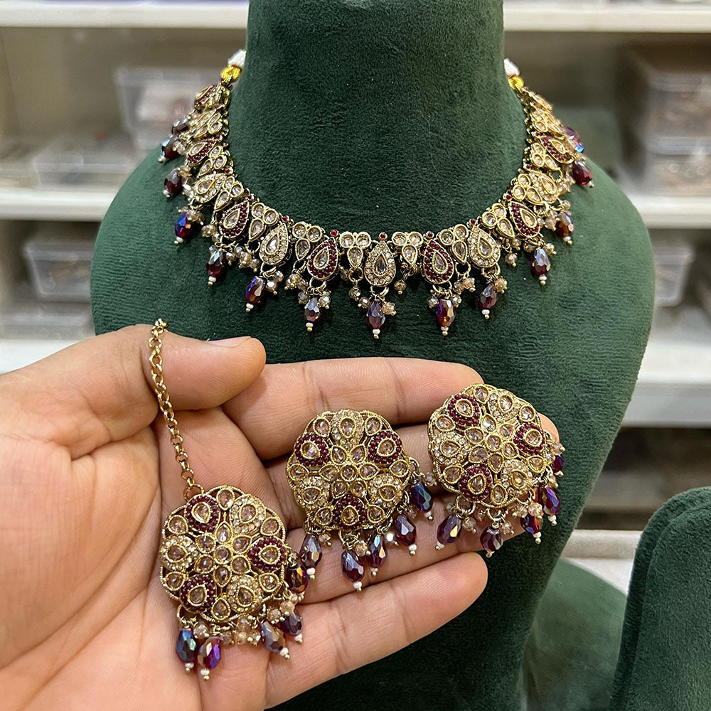 Hira Collections Royal Crystal Stone Pearl And Beads Designer Necklace Set