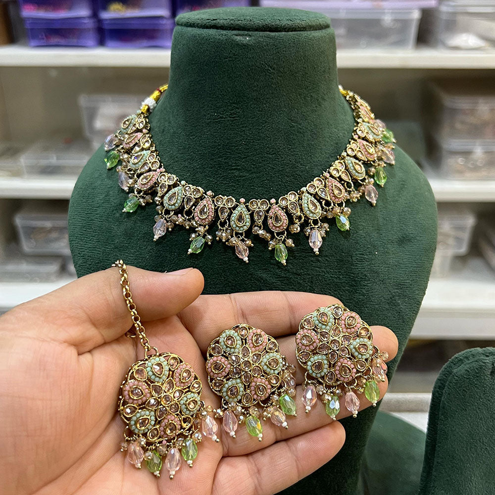 Hira Collections Royal Crystal Stone Pearl And Beads Designer Necklace Set