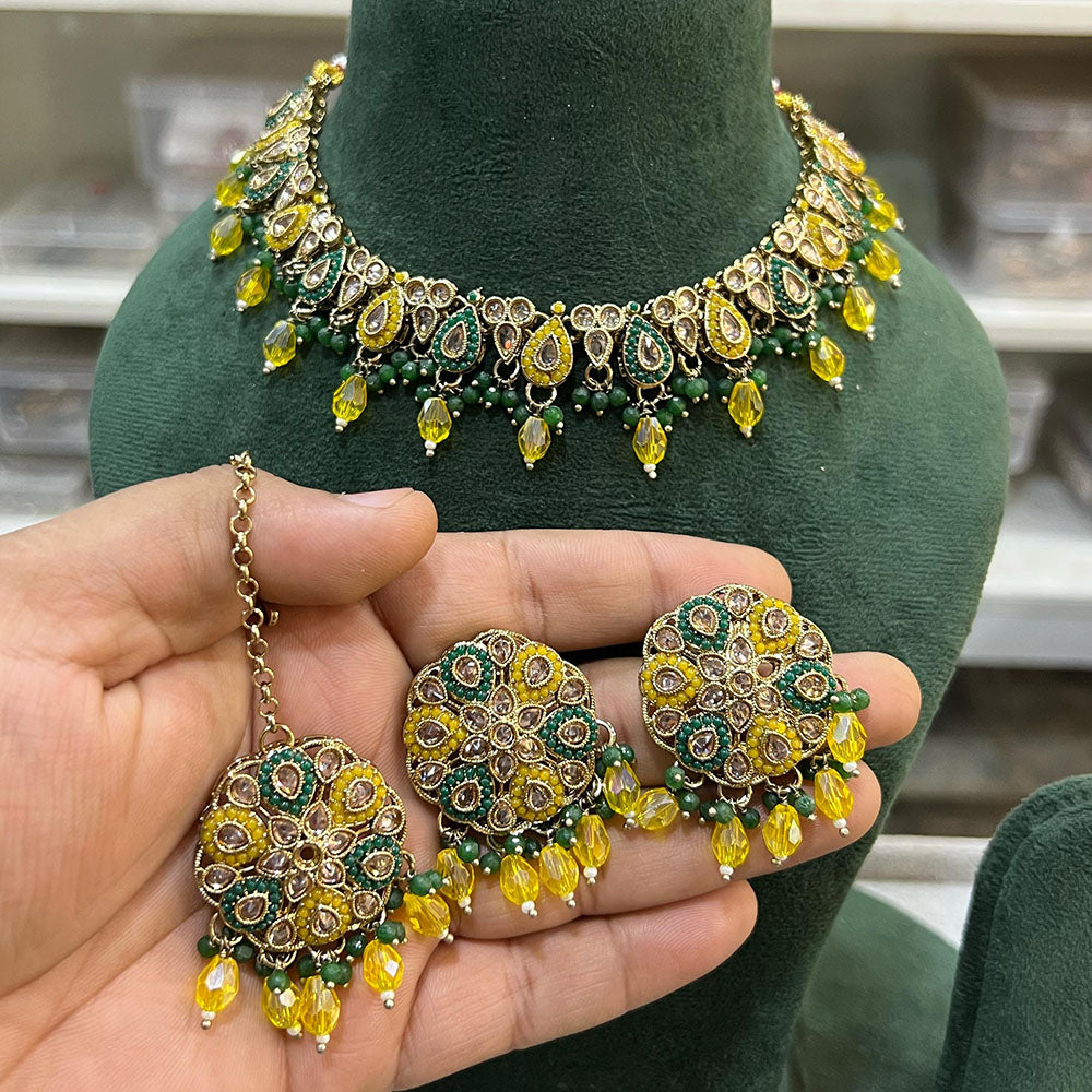 Hira Collections Royal Crystal Stone Pearl And Beads Designer Necklace Set