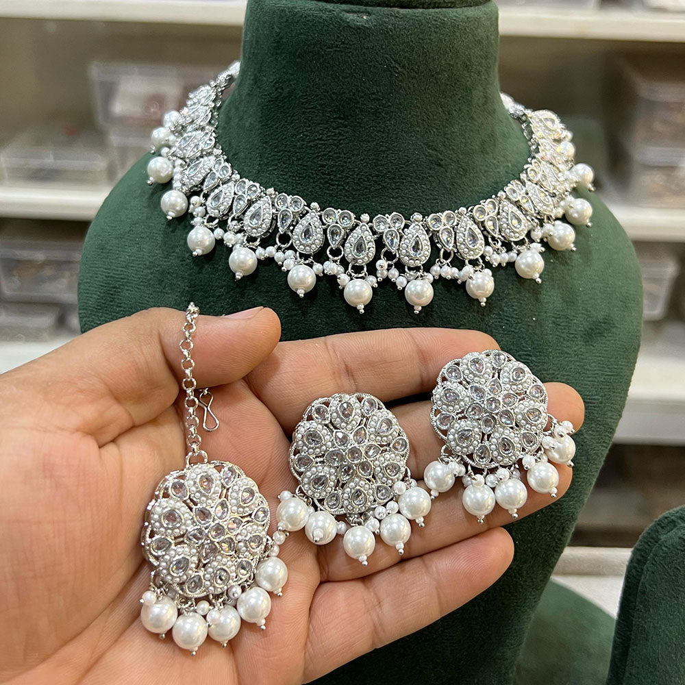 Hira Collections Royal Crystal Stone Pearl And Beads Designer Necklace Set