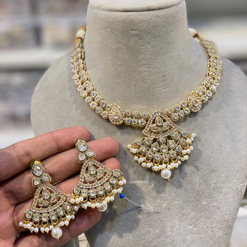 Hira Collections Royal Crystal Stone Pearl And Beads Designer Necklace Set