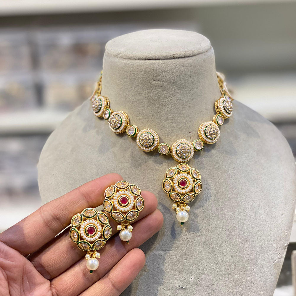 Hira Collections Royal Crystal Stone Pearl And Beads Designer Necklace Set