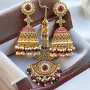 Hira Collections Designer Crystal Stone And Beads Jhumki Earrings With Maangtikka