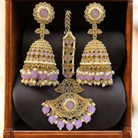 Hira Collections Designer Crystal Stone And Beads Jhumki Earrings With Maangtikka