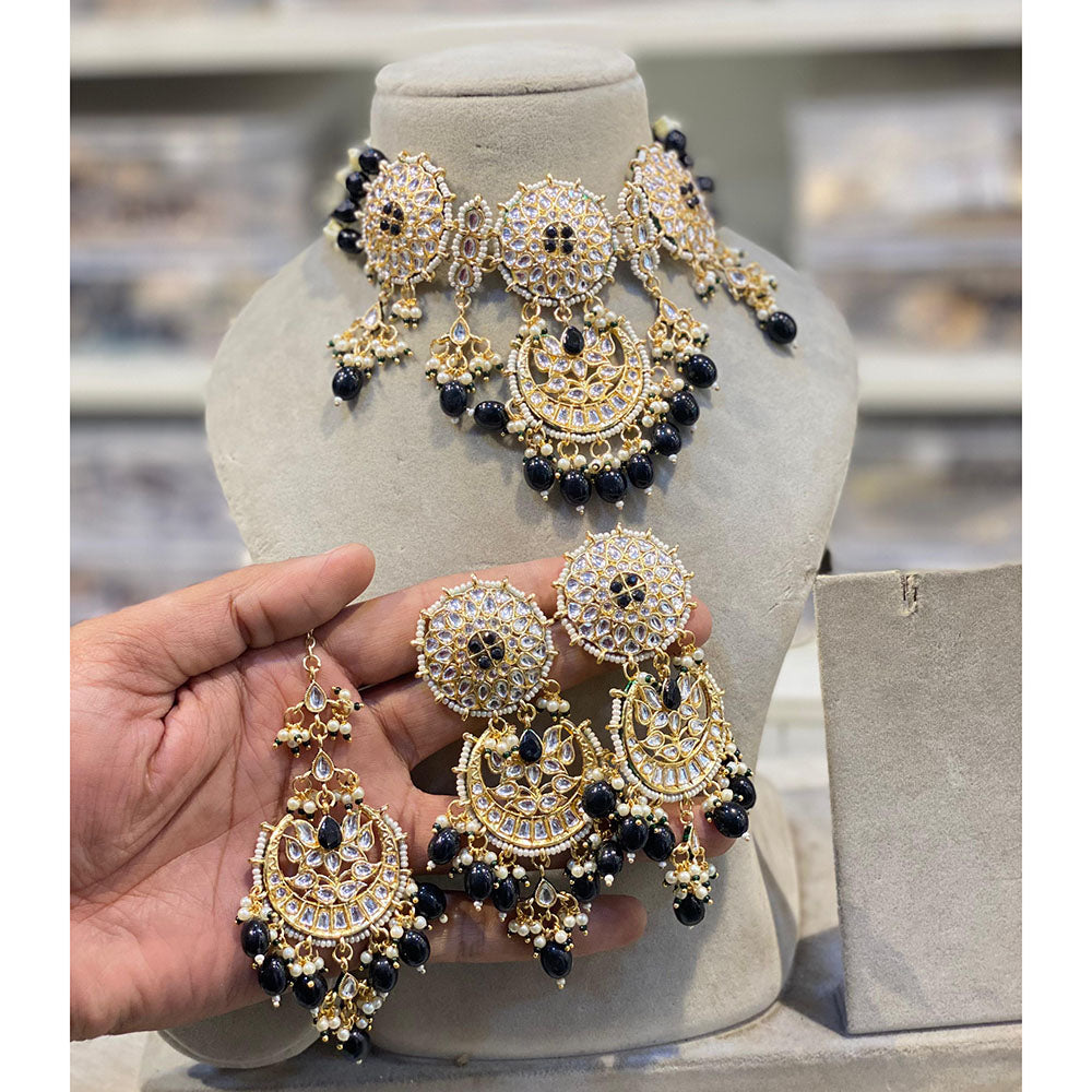 Hira Collections Luxury Kundan Stone Pearl And Beads Choker Necklace Set 