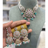 Hira Collections Luxury Kundan Stone Pearl And Beads Meenakari Choker Necklace Set 