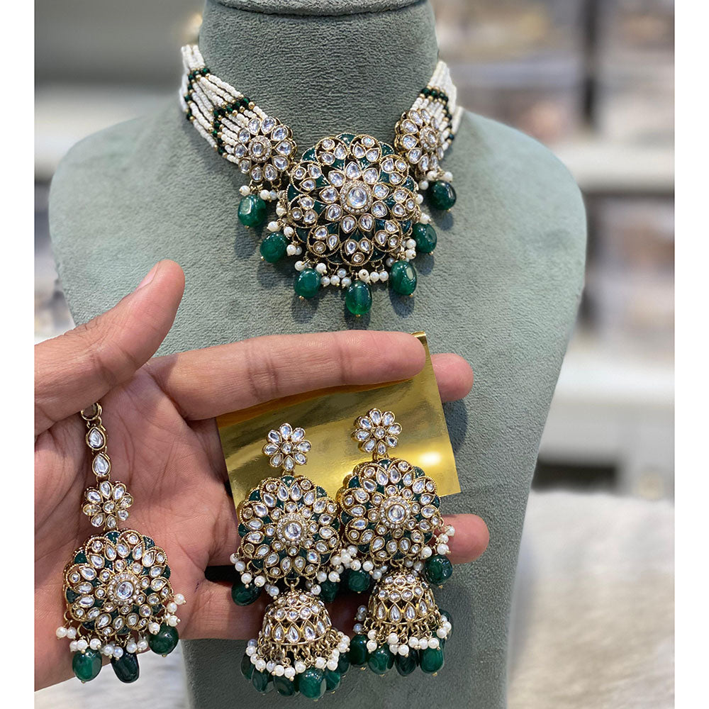 Hira Collections Luxury Kundan Stone Pearl And Beads Meenakari Choker Necklace Set