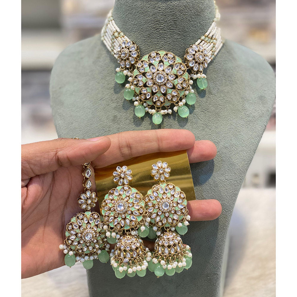 Hira Collections Luxury Kundan Stone Pearl And Beads Meenakari Choker Necklace Set