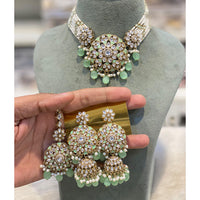 Hira Collections Luxury Kundan Stone Pearl And Beads Meenakari Choker Necklace Set