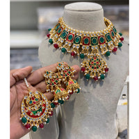 Hira Collections Luxury Kundan Stone Pearl And Beads Meenakari Choker Necklace Set