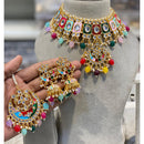 Hira Collections Luxury Kundan Stone Pearl And Beads Meenakari Choker Necklace Set 