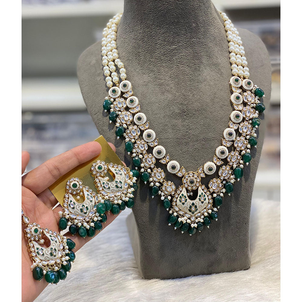 Hira Collections Luxury Kundan Stone Pearl And Beads Meenakari Long Necklace Set
