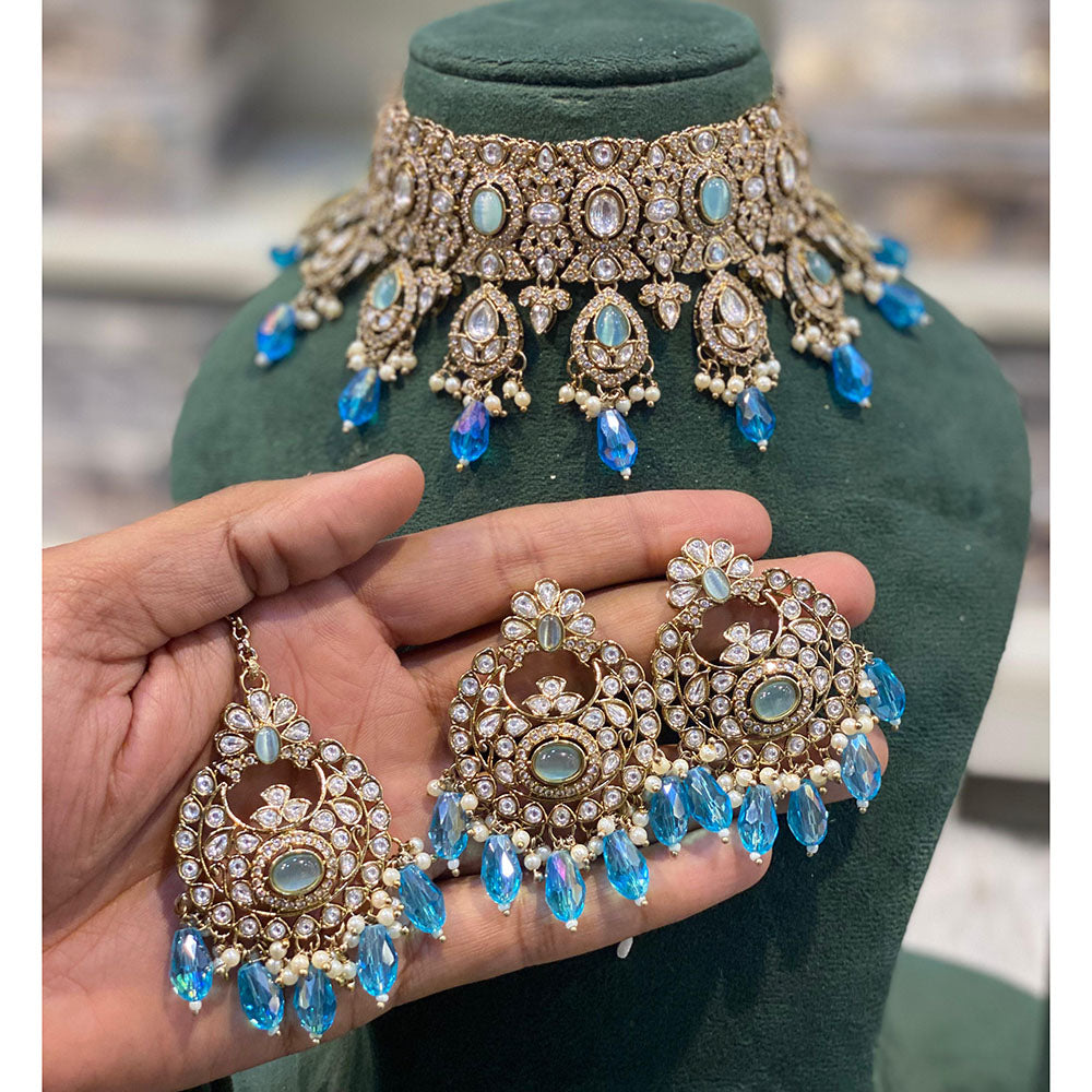 Hira Collections Luxury Kundan Stone Pearl And Beads Choker Necklace Set