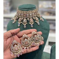 Hira Collections Luxury Kundan Stone Pearl And Beads Choker Necklace Set