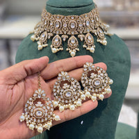 Hira Collections Luxury Kundan Stone Pearl And Beads Choker Necklace Set