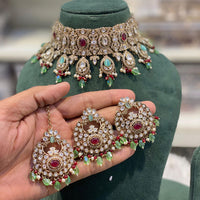 Hira Collections Luxury Kundan Stone Pearl And Beads Choker Necklace Set 