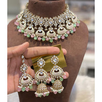 Hira Collections Luxury Kundan Stone Pearl And Beads Meenakari Choker Necklace Set