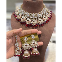 Hira Collections Luxury Kundan Stone Pearl And Beads Meenakari Choker Necklace Set