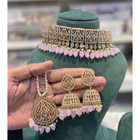 Hira Collections Royal Crystal Stone Pearl And Beads Choker Necklace Set