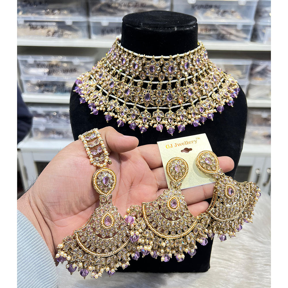 Hira Collections Royal Crystal Stone Pearl And Beads Choker Necklace Set