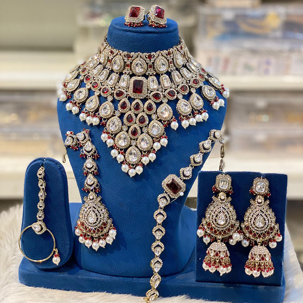 Hira Collections Designer Kundan Stone And Beads Semi Bridal Necklace Set