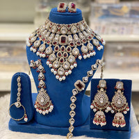 Hira Collections Designer Kundan Stone And Beads Semi Bridal Necklace Set