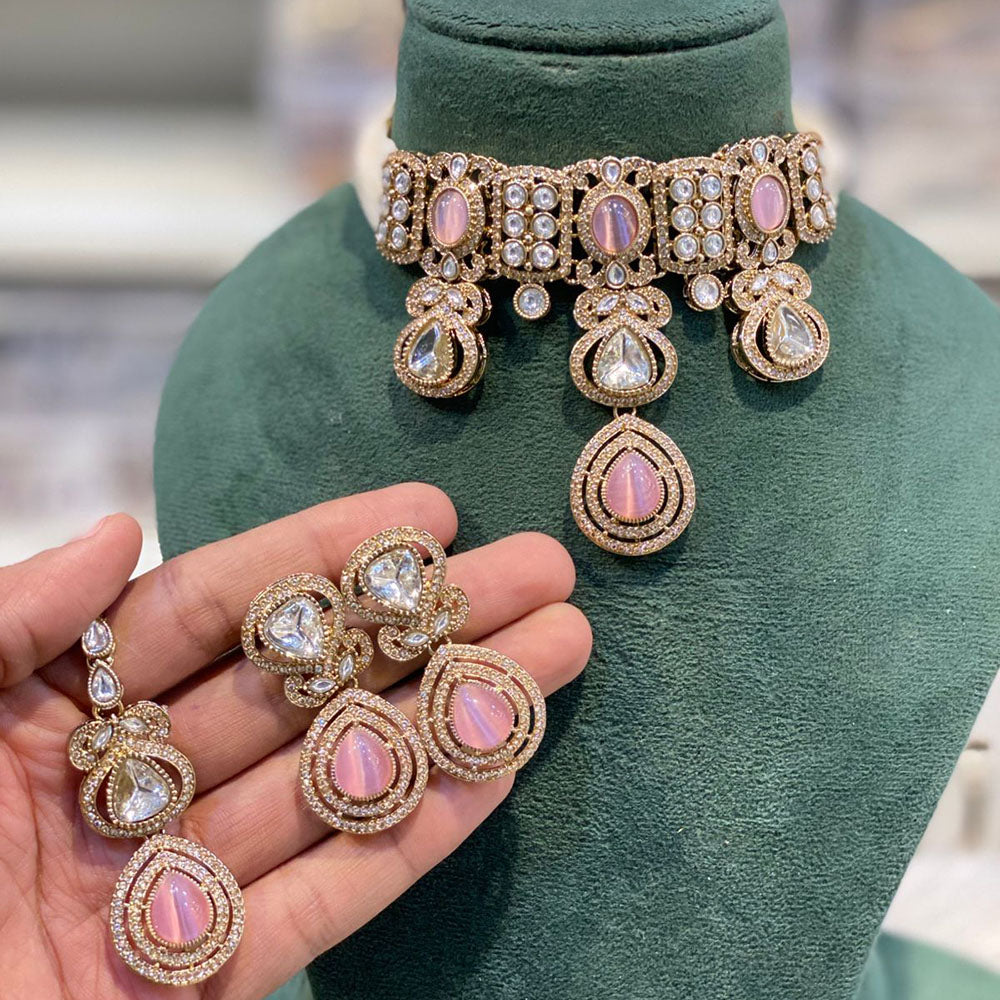 Hira Collections Designer Kundan Stone And Beads Choker Necklace Set