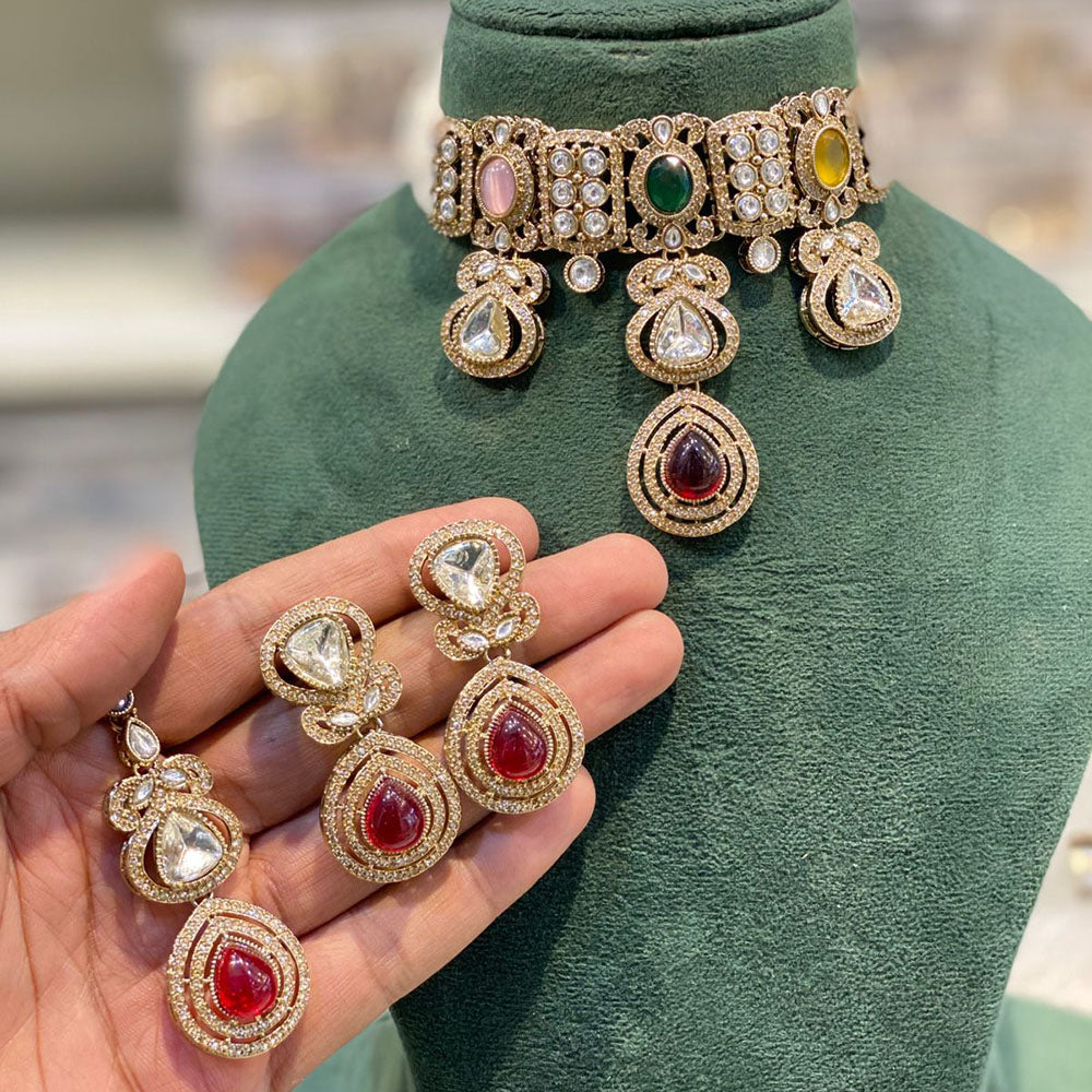 Hira Collections Designer Kundan Stone And Beads Choker Necklace Set