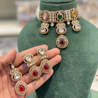 Hira Collections Designer Kundan Stone And Beads Choker Necklace Set