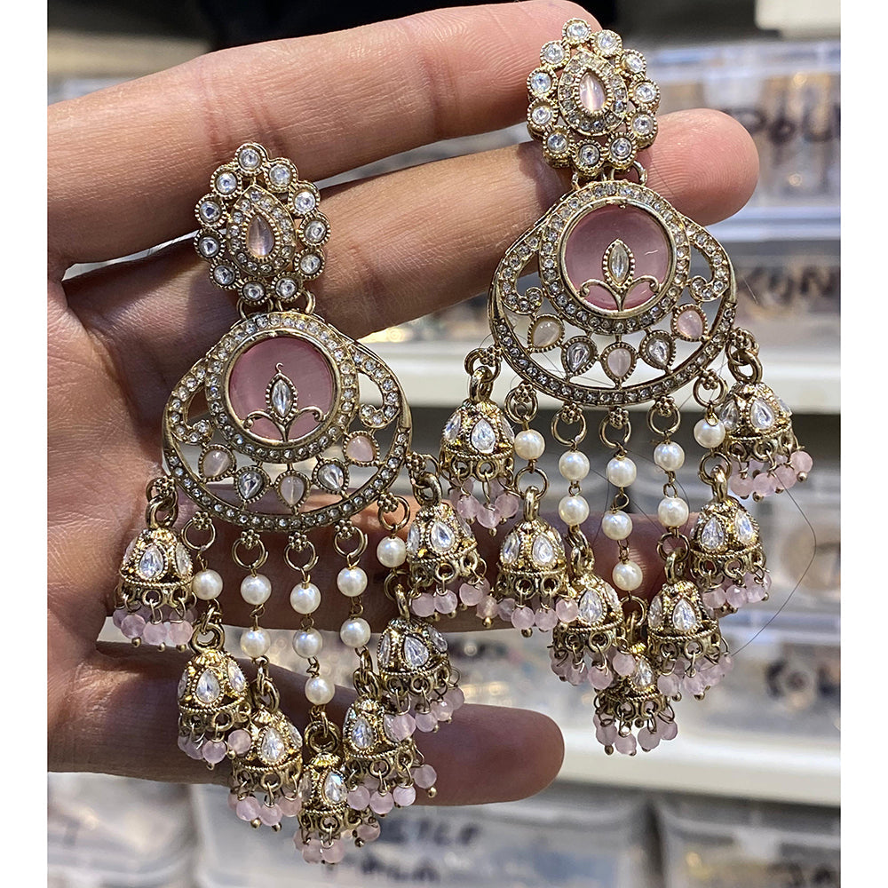 Hira Collections Designer Pota Stone And Pearl Statement Jhumki Earrings