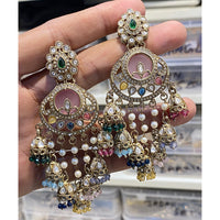 Hira Collections Designer Pota Stone And Pearl Statement Jhumki Earrings