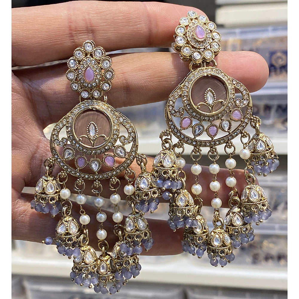 Hira Collections Designer Pota Stone And Pearl Statement Jhumki Earrings