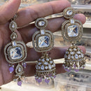 Hira Collections Designer Pota Stone And Beads Jhumki Earrings With Maangtikka