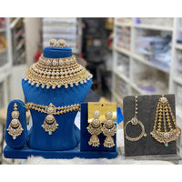 Hira Collections Designer Kundan Stone And Beads Semi Bridal Necklace Set