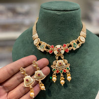 Hira Collections Royal Pota Stone Pearl Meenakari Necklace Set