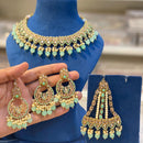 Hira Collections Elegant Crystal Stone Pearl And Beads Choker Necklace Set